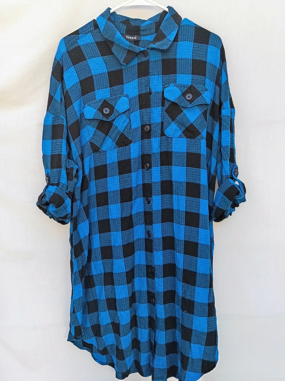 torrid Black & Blue Plaid Flannel Gauze Oversized Button-Up Tunic Shacket 2